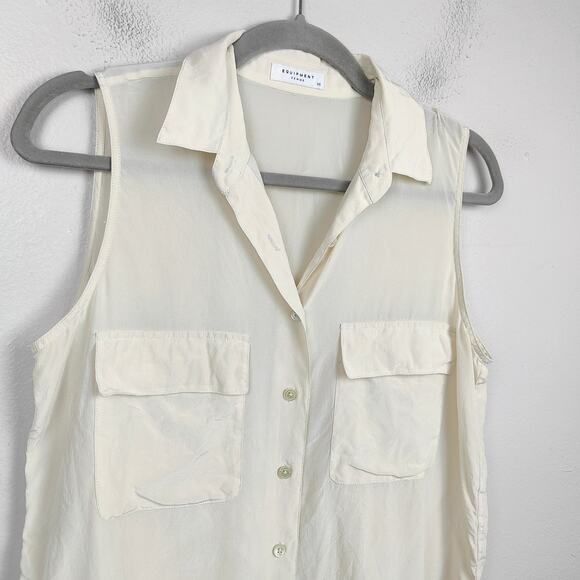 Equipment Silk Top Womens XS Cream Semi-Sheer Sleeveless Button Up Tank Preppy - Picture 3 of 9